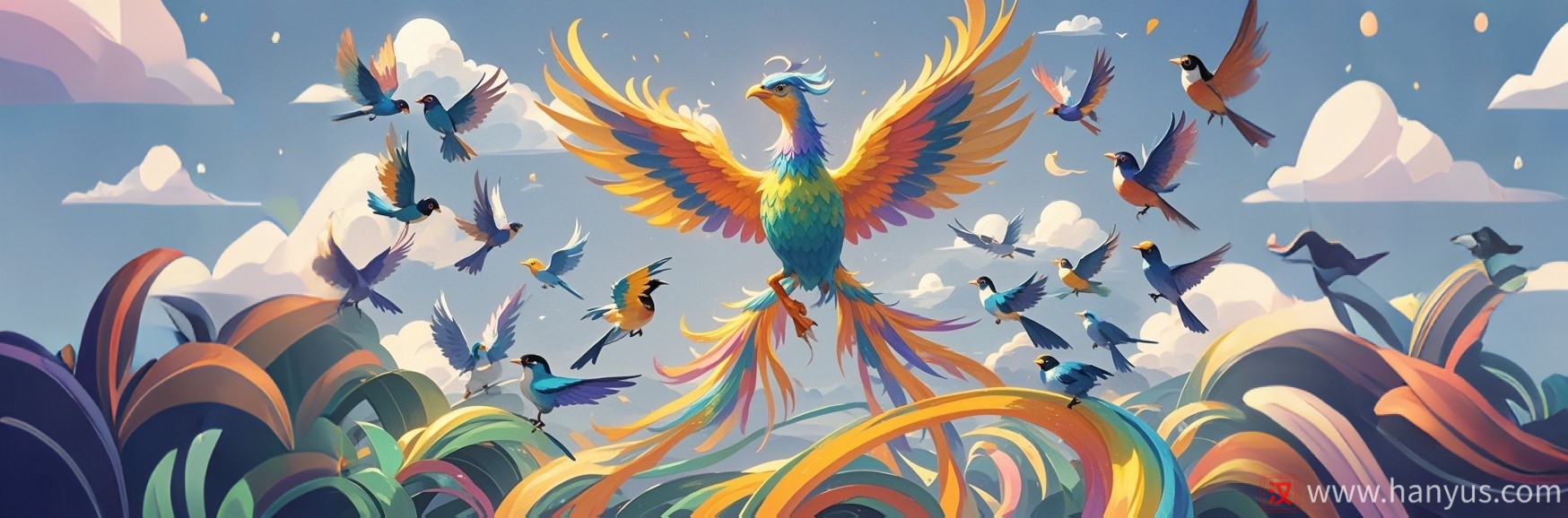 Chinese folktale: Hundred Birds Pay Homage to Feng (the Phoenix)